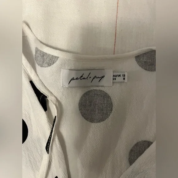 Petal & Pup Midi Tiered Skirt Flowy Polka Dot Puff Sleeve Tie Neck Tarnie Dress - Picture 10 of 11